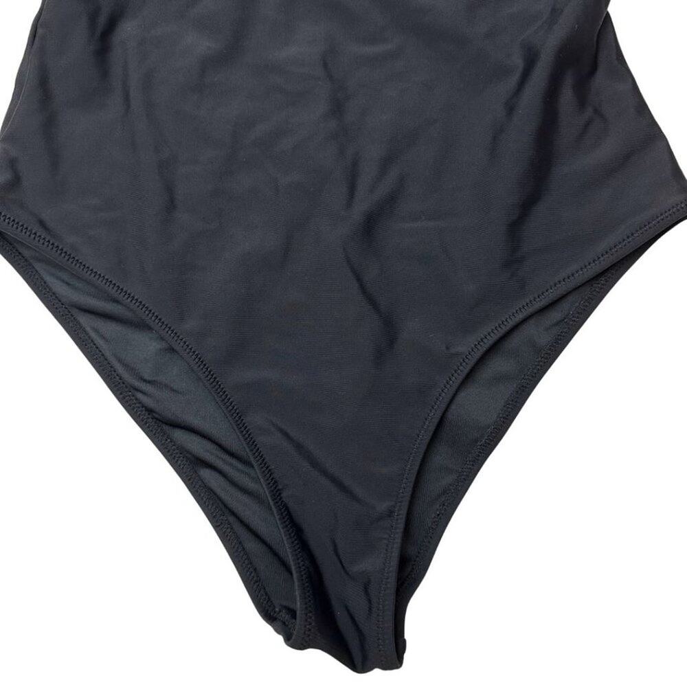 CUPSHE One Piece Swimsuit V Neck Ruched Ruffle Shoulder Black M - Picture 5 of 6